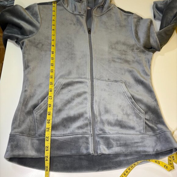 Time‎ & Tru Velour Full Zip Hooded Sweater Womens Sz Small (4-6) Gray Glam Comfy - Picture 6 of 7
